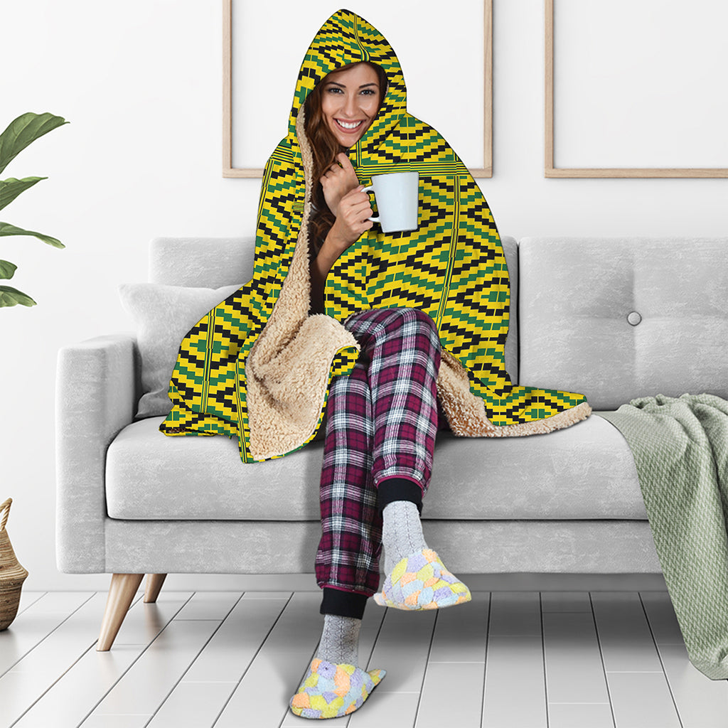 Kente African Pattern Print Hooded Blanket