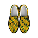 Kente Ethnic Pattern Print Black Slip On Shoes