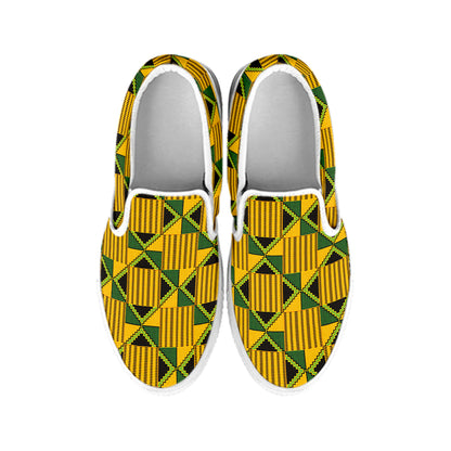 Kente Ethnic Pattern Print White Slip On Shoes
