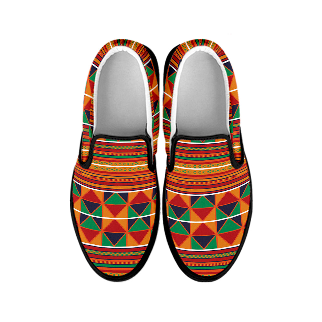 Kente Pattern Print Black Slip On Shoes