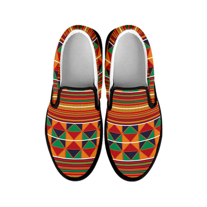 Kente Pattern Print Black Slip On Shoes