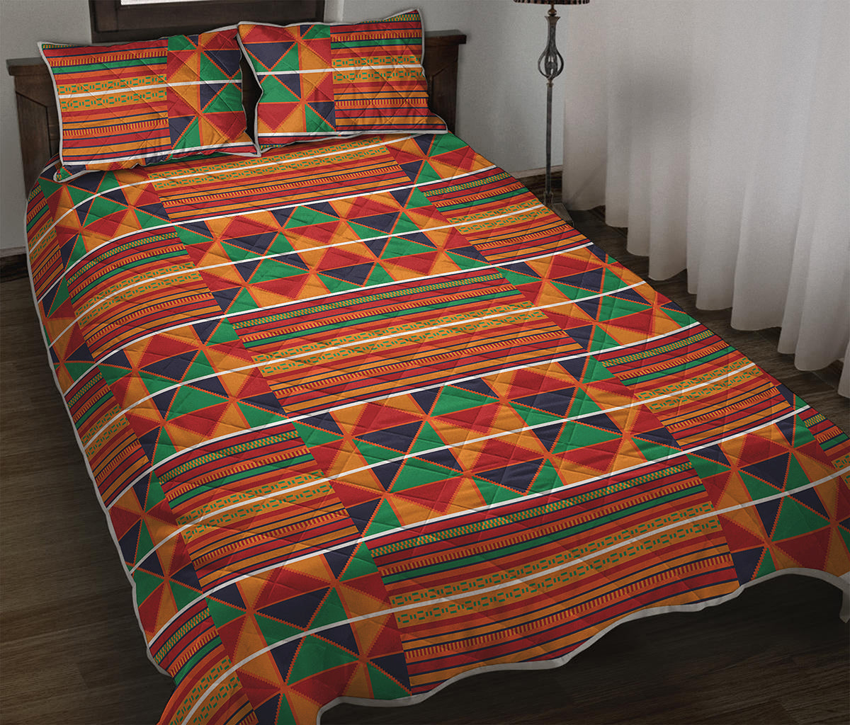 Kente Pattern Print Quilt Bed Set