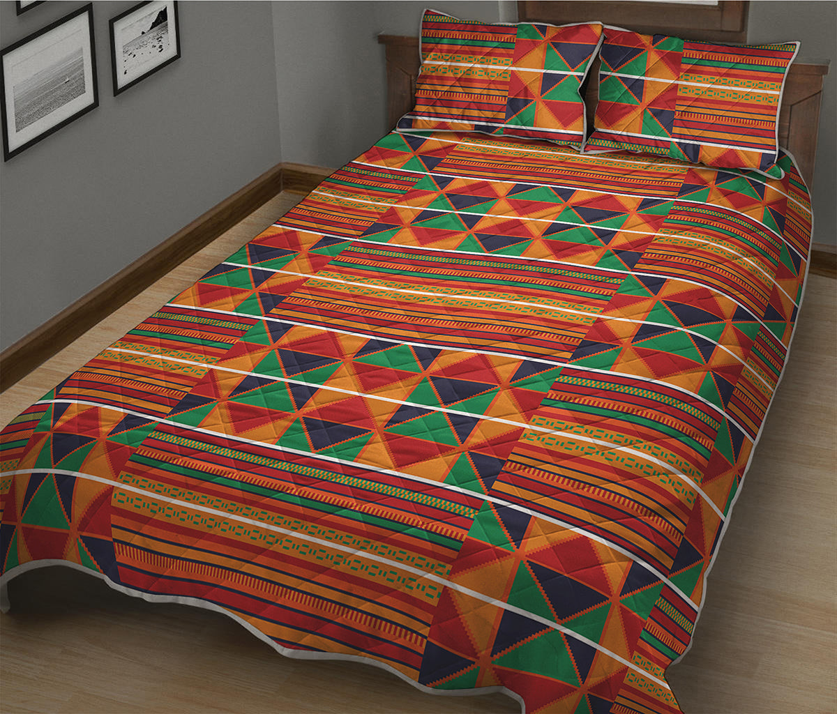 Kente Pattern Print Quilt Bed Set