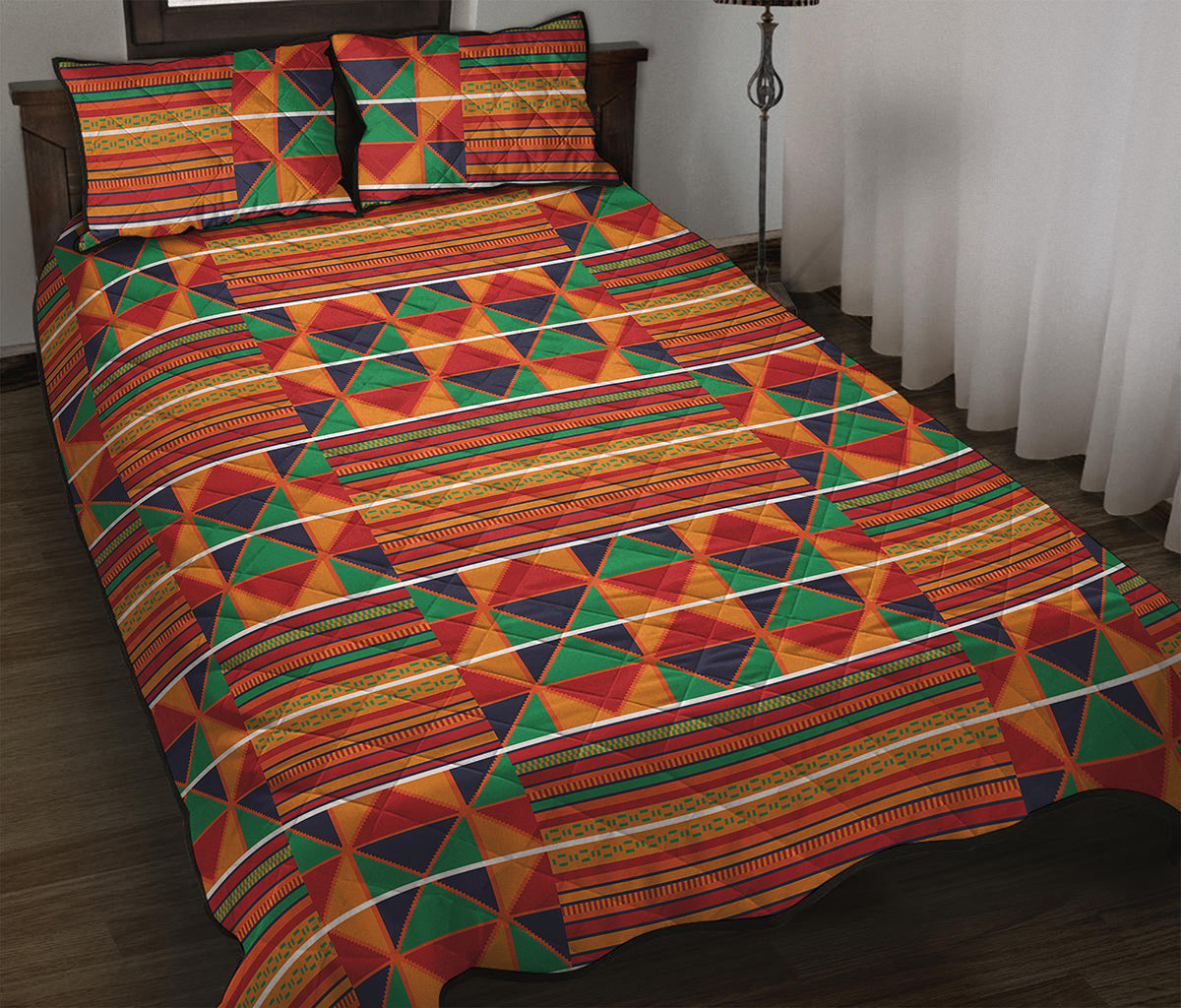 Kente Pattern Print Quilt Bed Set