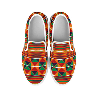 Kente Pattern Print White Slip On Shoes