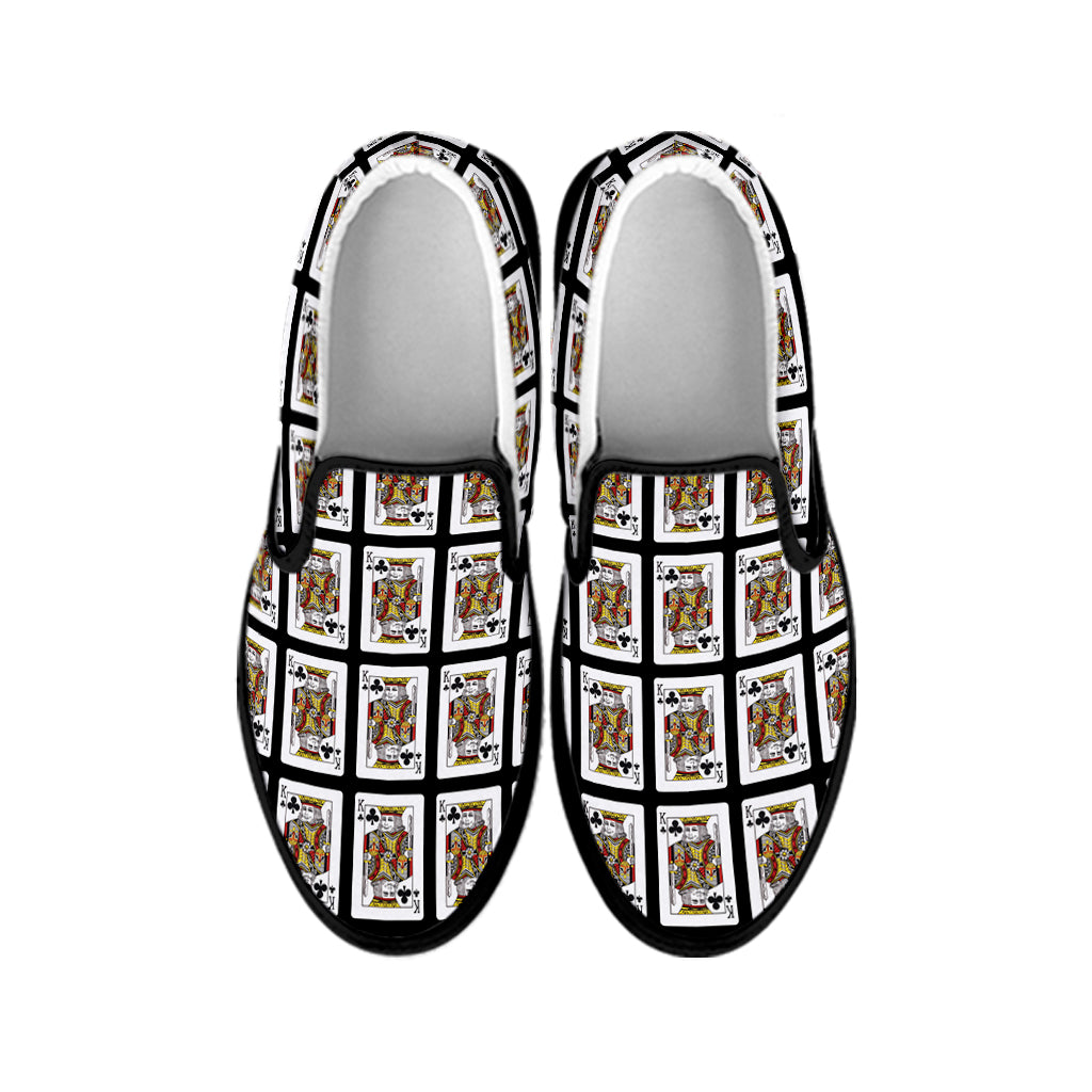 King Of Clubs Playing Card Pattern Print Black Slip On Shoes