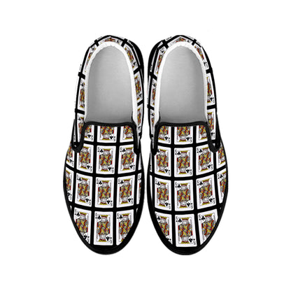 King Of Clubs Playing Card Pattern Print Black Slip On Shoes