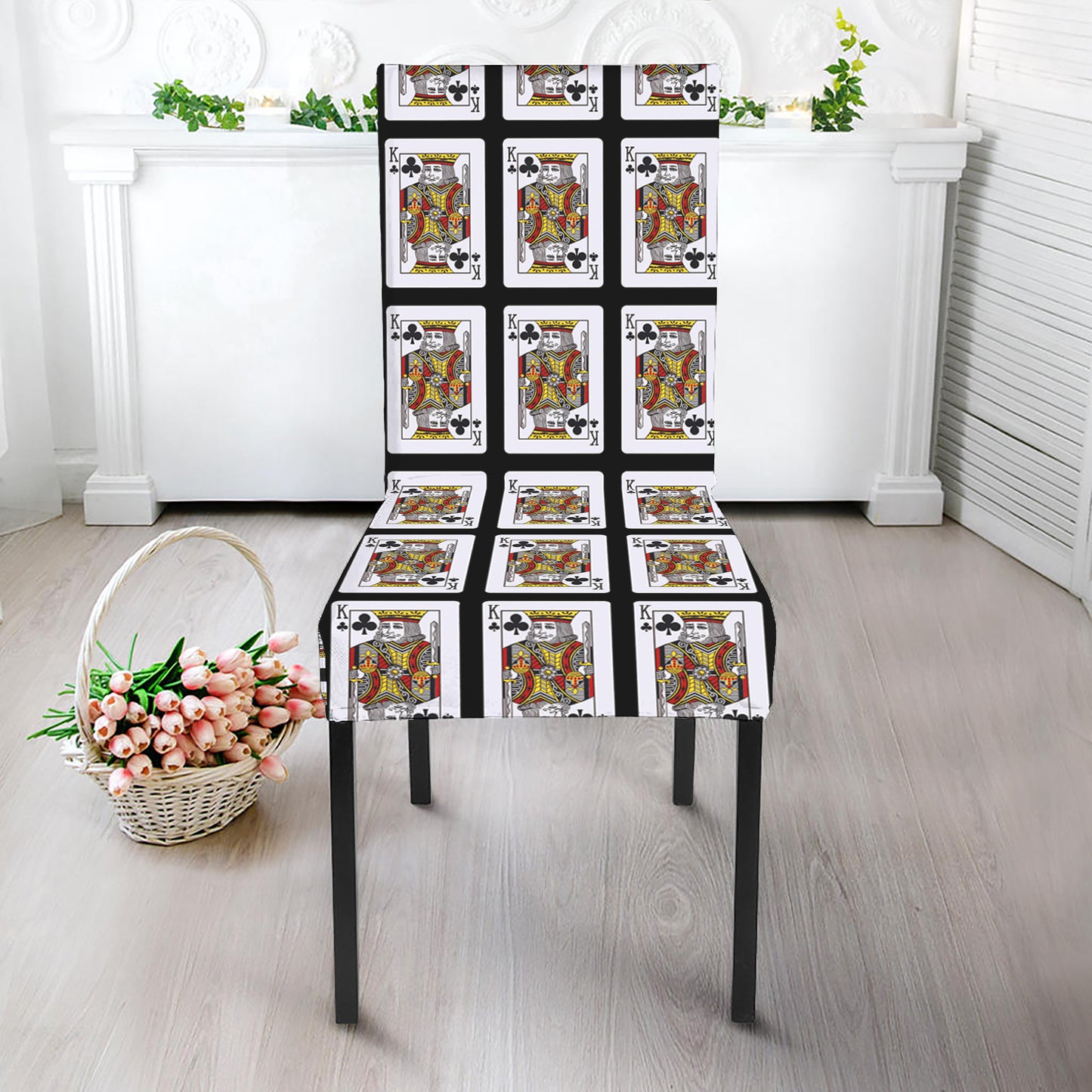 King Of Clubs Playing Card Pattern Print Dining Chair Slipcover