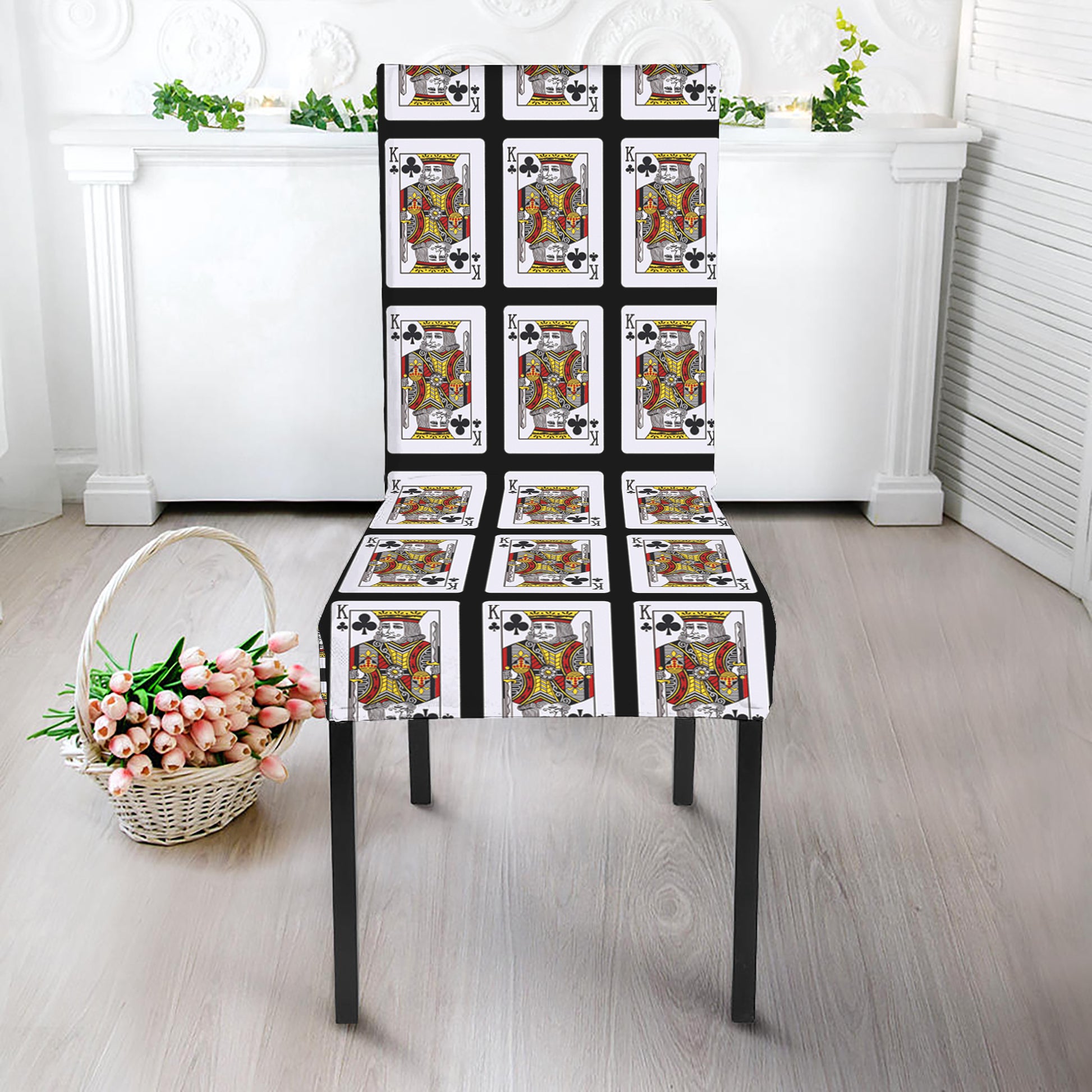 King Of Clubs Playing Card Pattern Print Dining Chair Slipcover