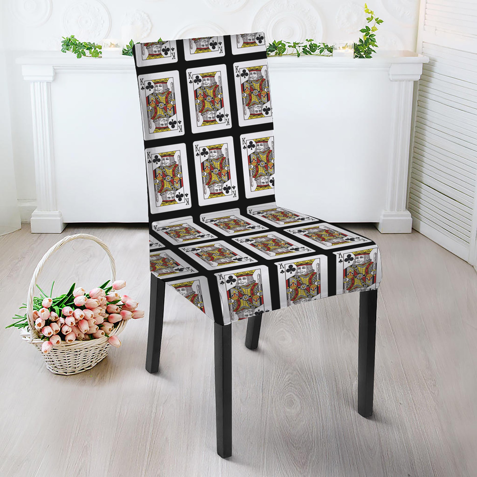 King Of Clubs Playing Card Pattern Print Dining Chair Slipcover