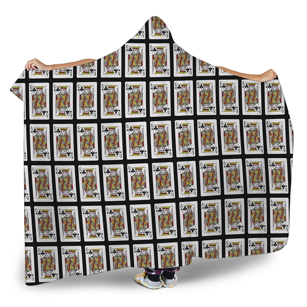 King Of Clubs Playing Card Pattern Print Hooded Blanket