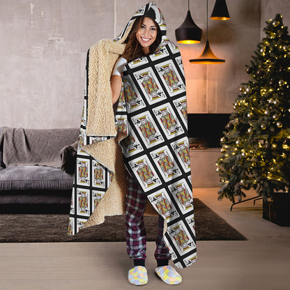 King Of Clubs Playing Card Pattern Print Hooded Blanket