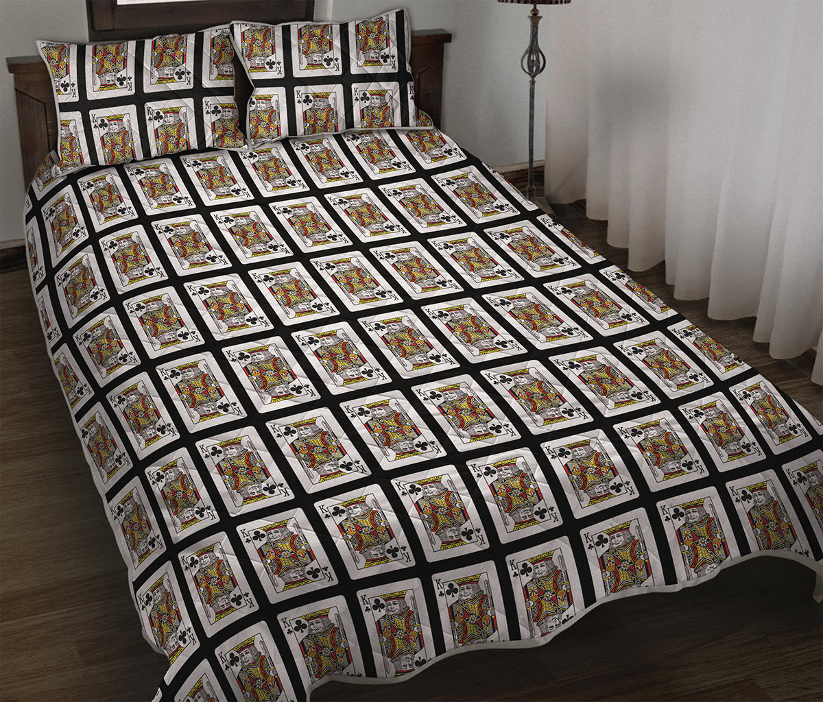 King Of Clubs Playing Card Pattern Print Quilt Bed Set