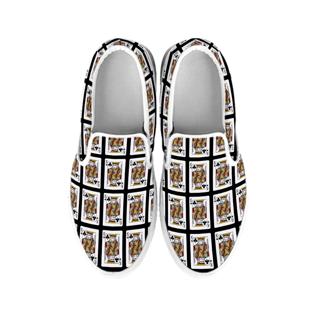 King Of Clubs Playing Card Pattern Print White Slip On Shoes