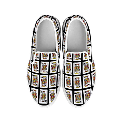 King Of Clubs Playing Card Pattern Print White Slip On Shoes