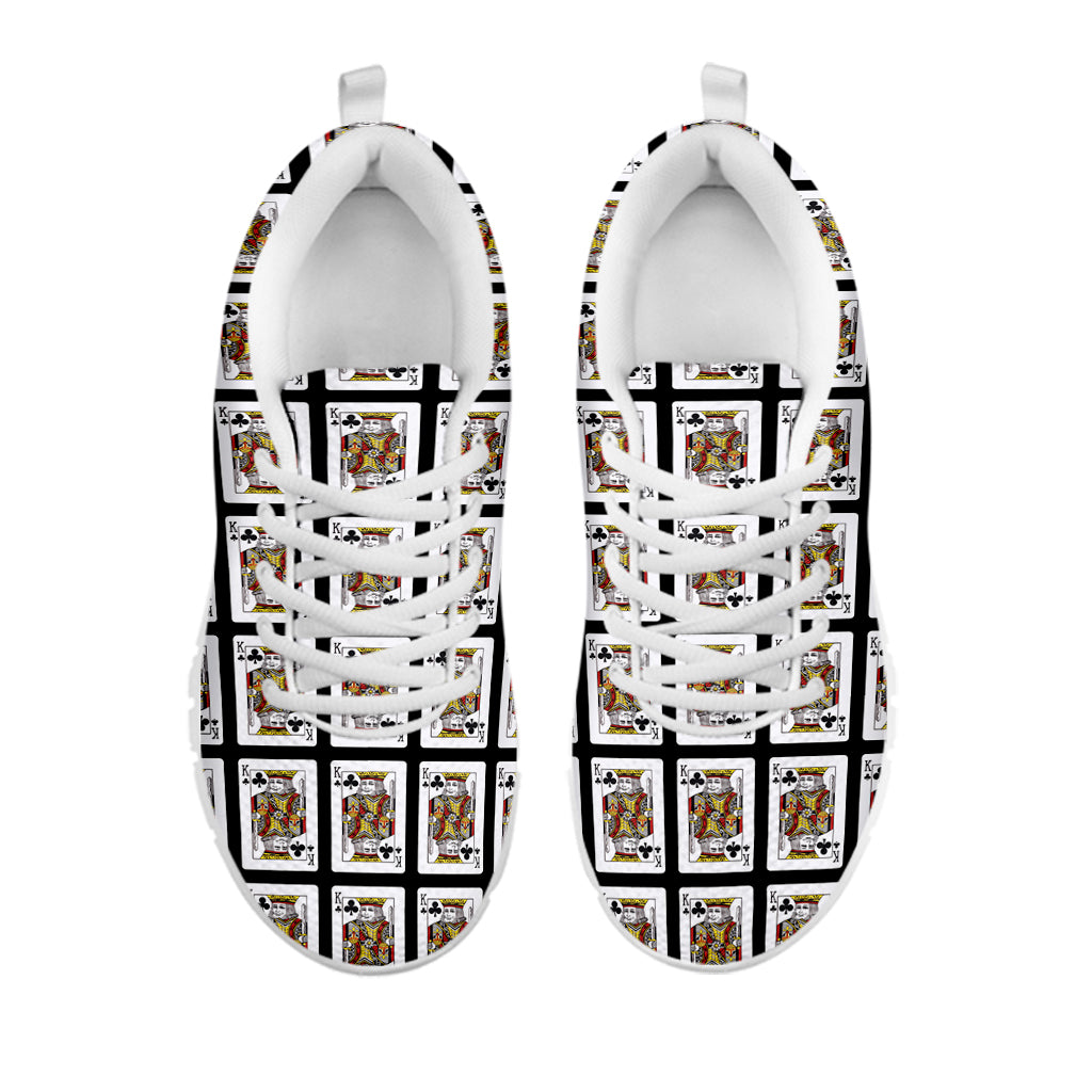 King Of Clubs Playing Card Pattern Print White Sneakers