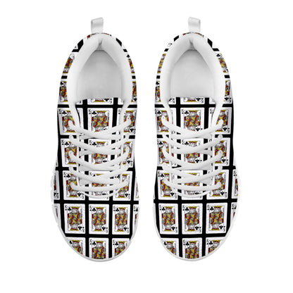 King Of Clubs Playing Card Pattern Print White Sneakers