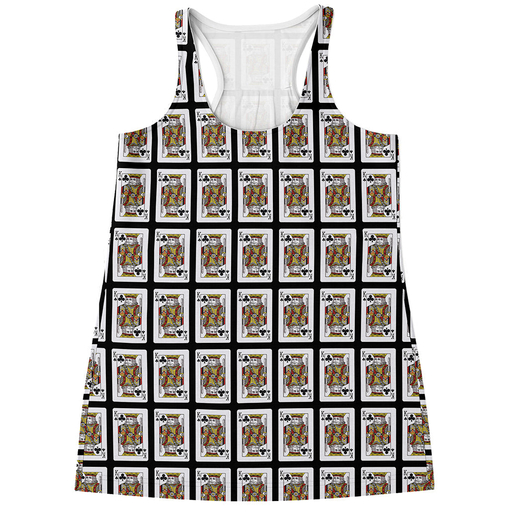 King Of Clubs Playing Card Pattern Print Women's Racerback Tank Top