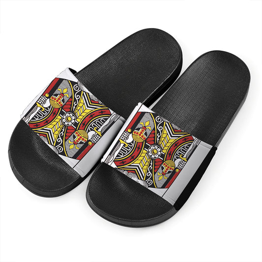 King Of Clubs Playing Card Print Black Slide Sandals