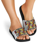 King Of Clubs Playing Card Print Black Slide Sandals