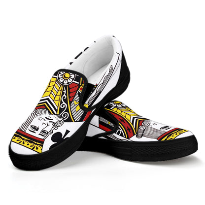 King Of Clubs Playing Card Print Black Slip On Shoes