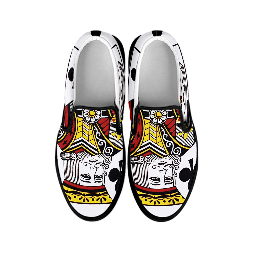 King Of Clubs Playing Card Print Black Slip On Shoes