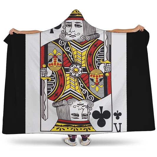 King Of Clubs Playing Card Print Hooded Blanket