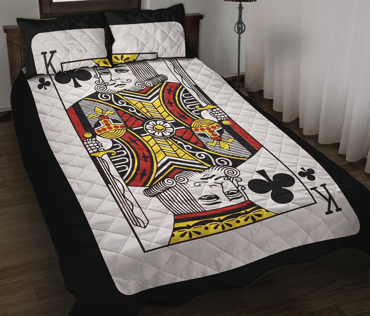 King Of Clubs Playing Card Print Quilt Bed Set