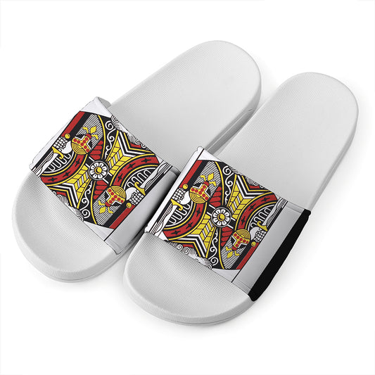 King Of Clubs Playing Card Print White Slide Sandals