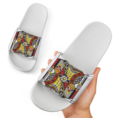 King Of Clubs Playing Card Print White Slide Sandals