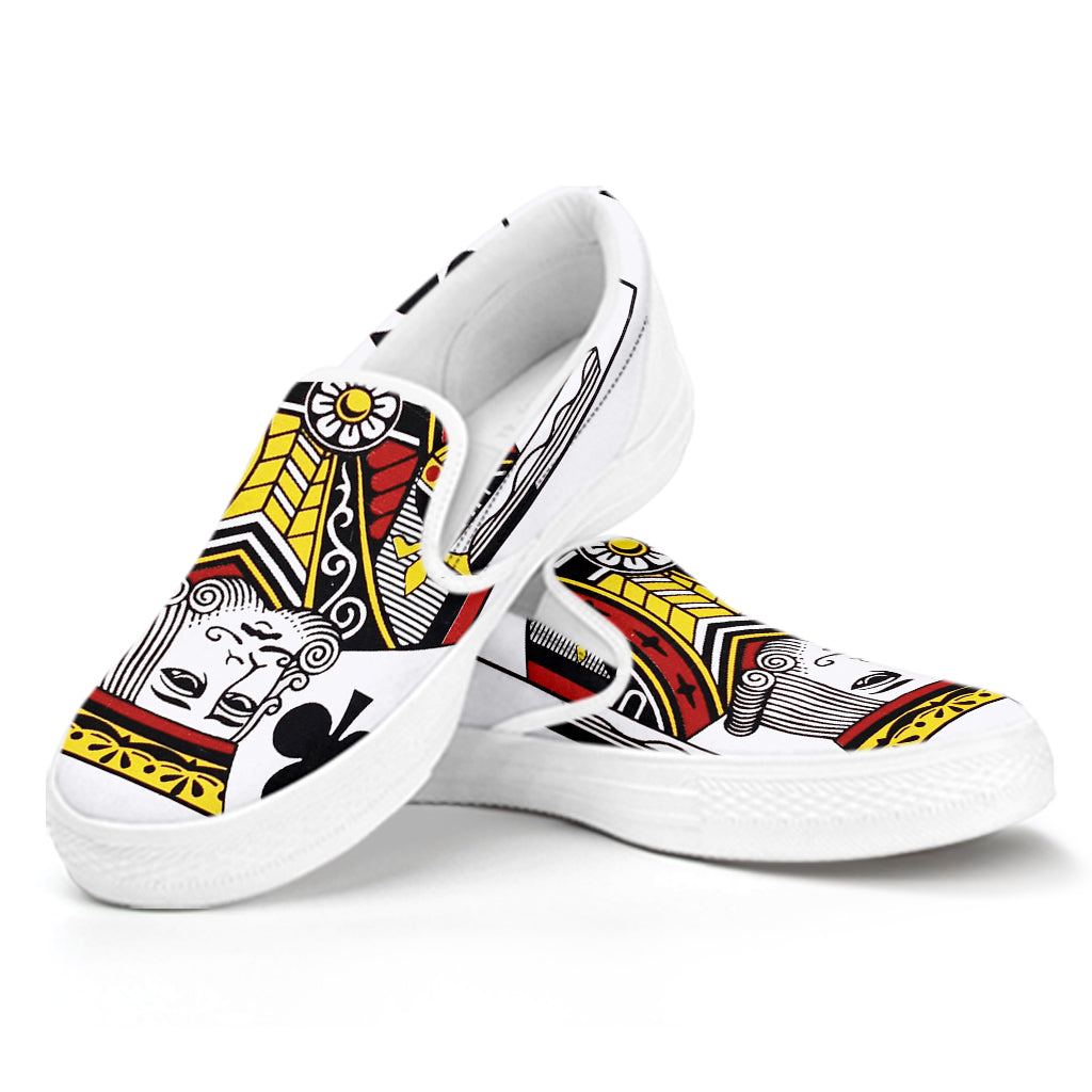 King Of Clubs Playing Card Print White Slip On Shoes