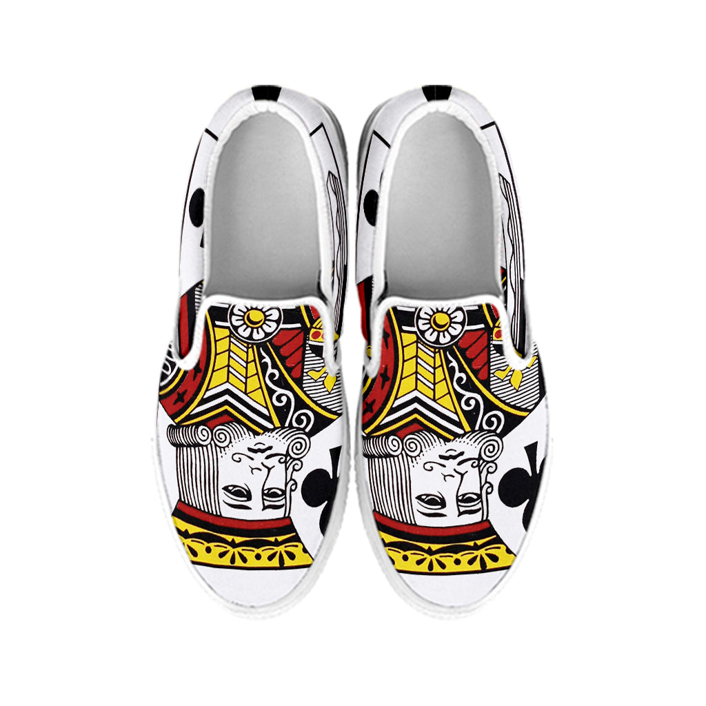 King Of Clubs Playing Card Print White Slip On Shoes
