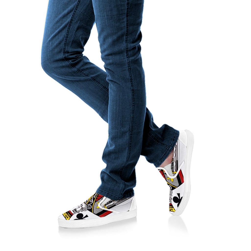 King Of Clubs Playing Card Print White Slip On Shoes