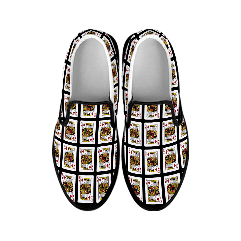 King Of Diamonds Playing Card Pattern Print Black Slip On Shoes