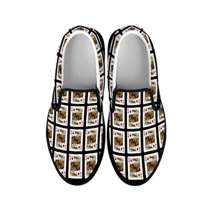 King Of Diamonds Playing Card Pattern Print Black Slip On Shoes