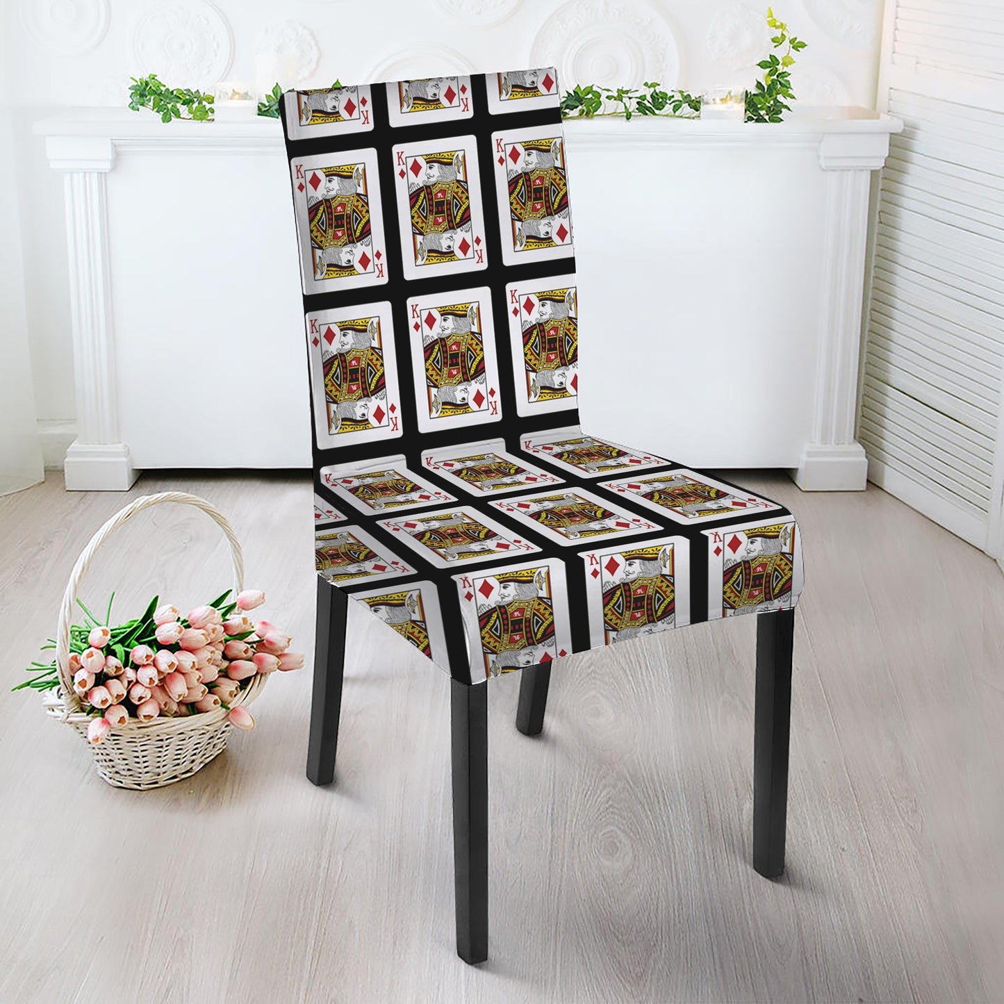 King Of Diamonds Playing Card Pattern Print Dining Chair Slipcover