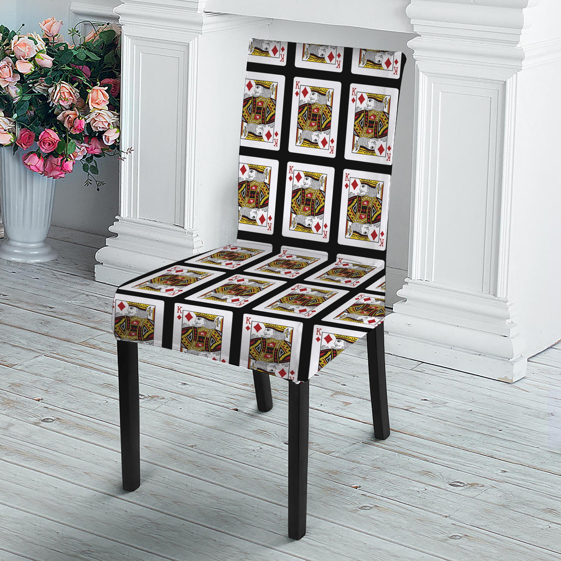 King Of Diamonds Playing Card Pattern Print Dining Chair Slipcover