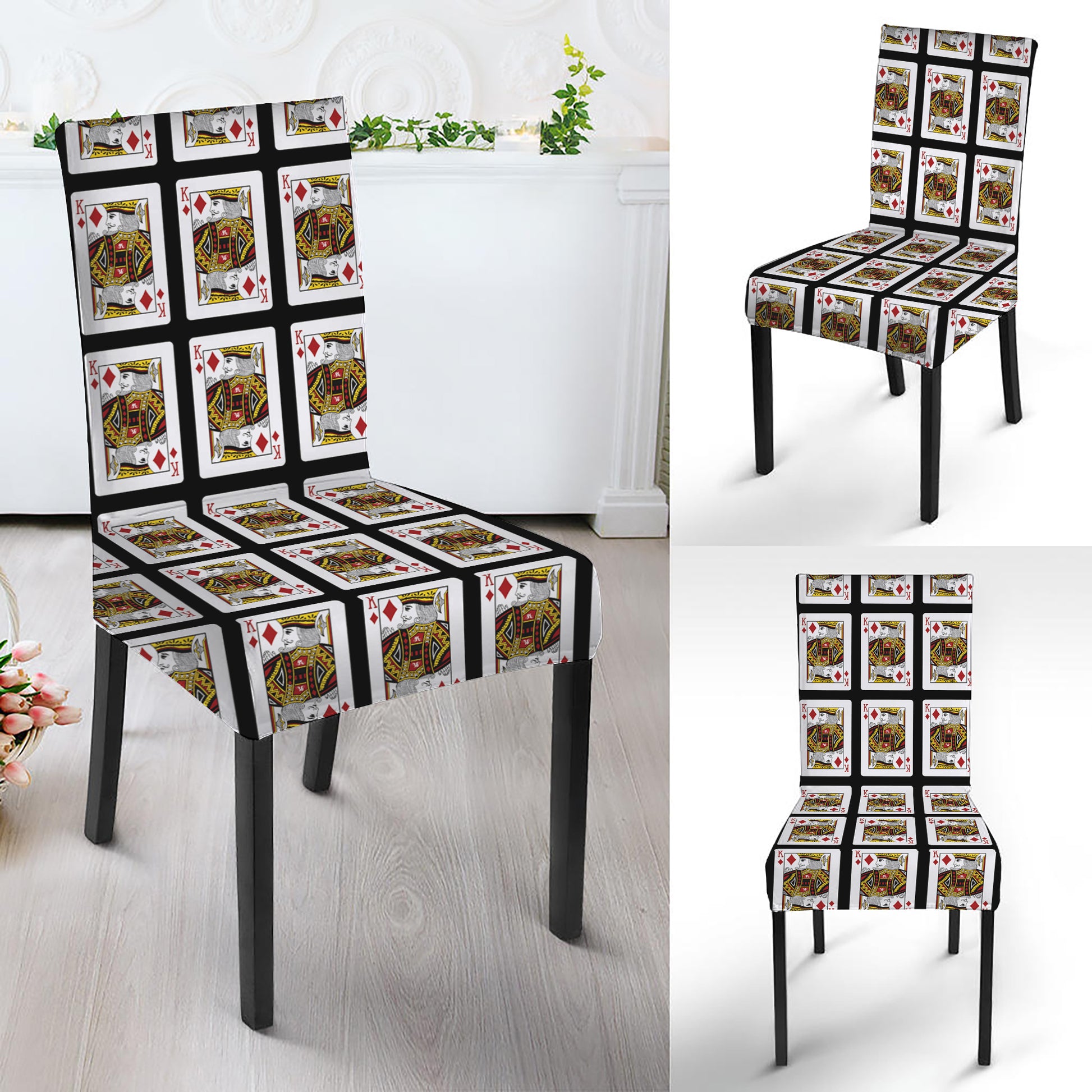 King Of Diamonds Playing Card Pattern Print Dining Chair Slipcover