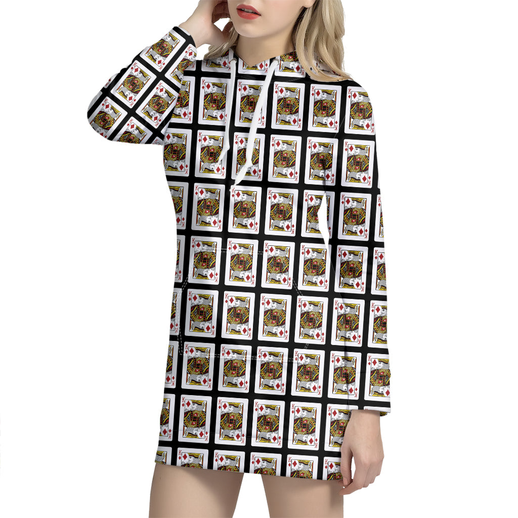 King Of Diamonds Playing Card Pattern Print Hoodie Dress