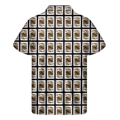 King Of Diamonds Playing Card Pattern Print Men's Short Sleeve Shirt