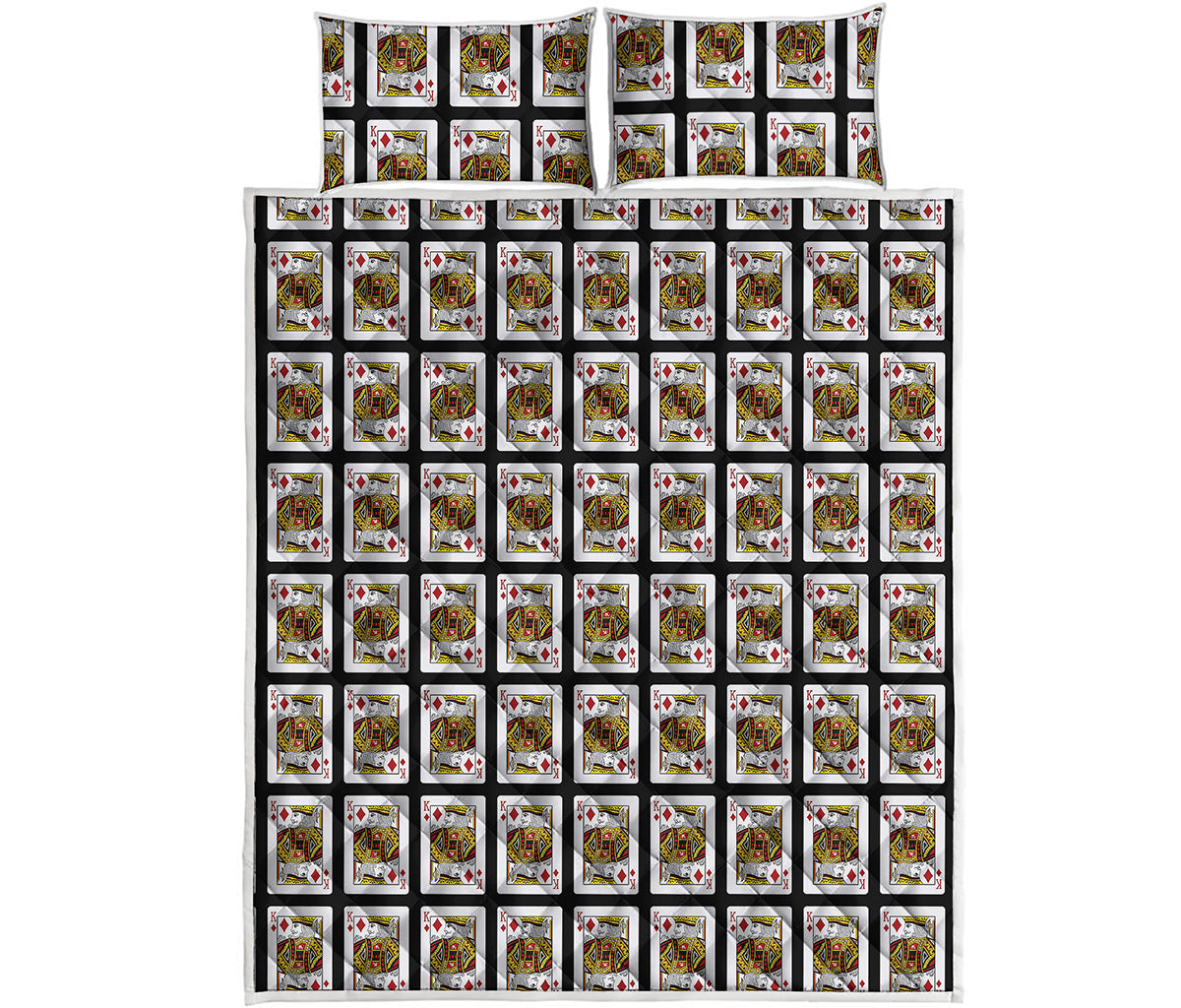 King Of Diamonds Playing Card Pattern Print Quilt Bed Set