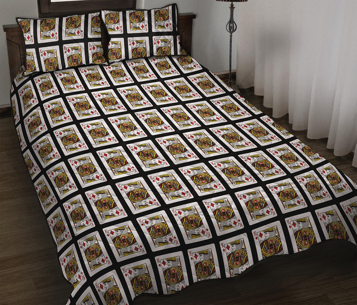 King Of Diamonds Playing Card Pattern Print Quilt Bed Set