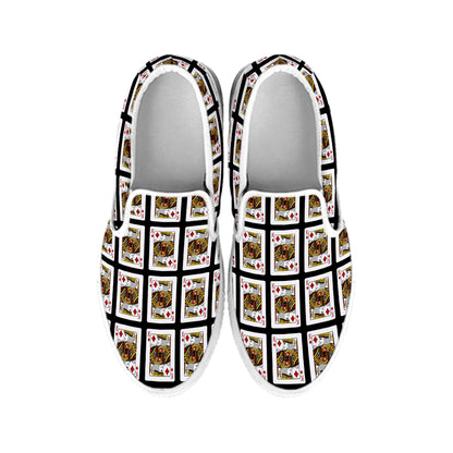 King Of Diamonds Playing Card Pattern Print White Slip On Shoes