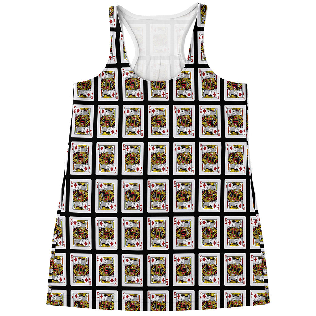 King Of Diamonds Playing Card Pattern Print Women's Racerback Tank Top