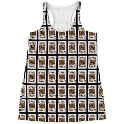 King Of Diamonds Playing Card Pattern Print Women's Racerback Tank Top