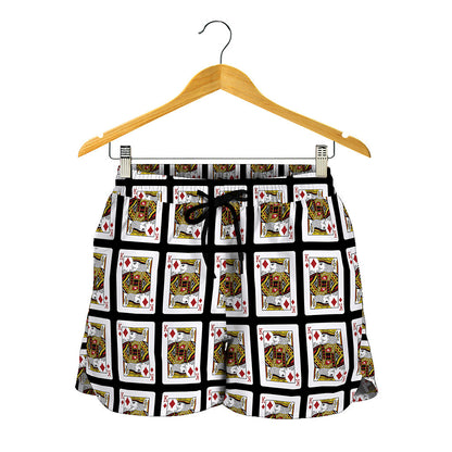 King Of Diamonds Playing Card Pattern Print Women's Shorts