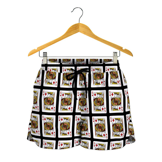 King Of Diamonds Playing Card Pattern Print Women's Shorts