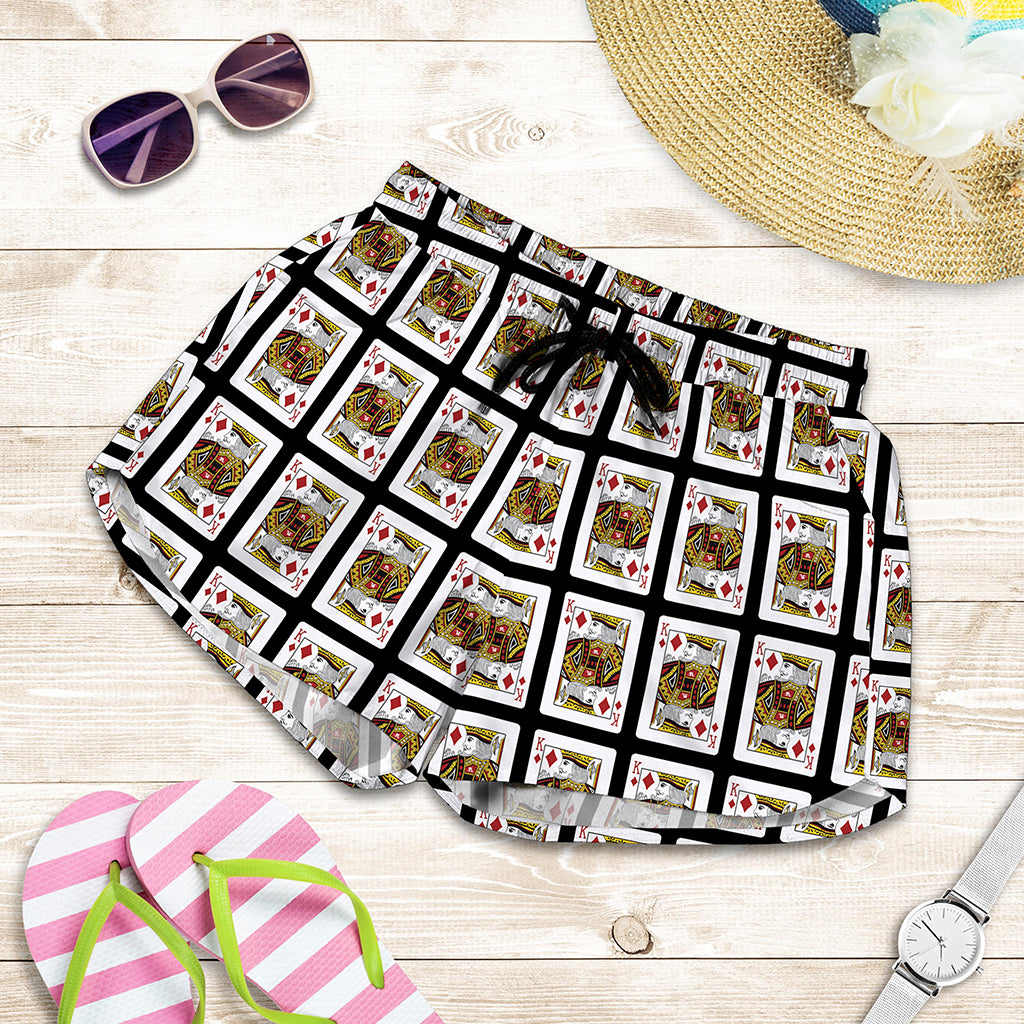 King Of Diamonds Playing Card Pattern Print Women's Shorts
