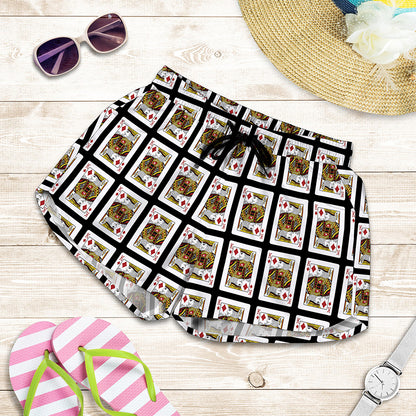King Of Diamonds Playing Card Pattern Print Women's Shorts