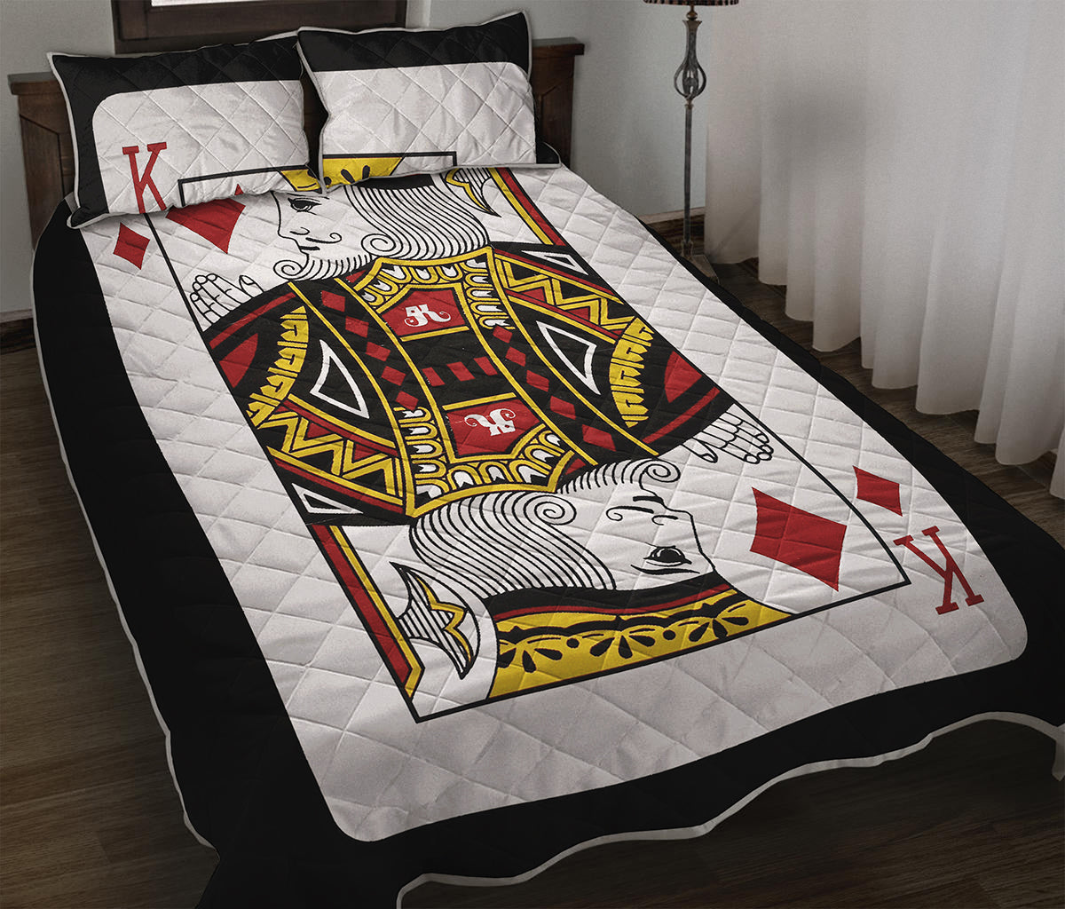 King Of Diamonds Playing Card Print Quilt Bed Set